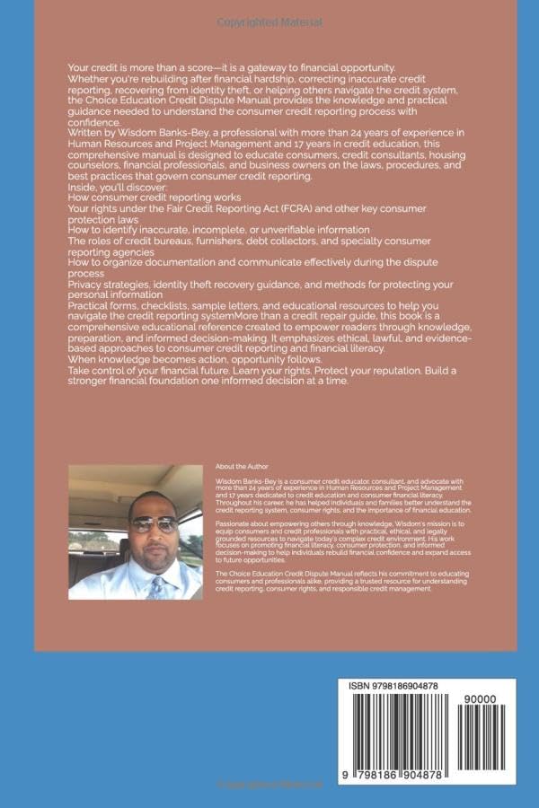 Back cover of Choice Credit Education Dispute Manual 2026